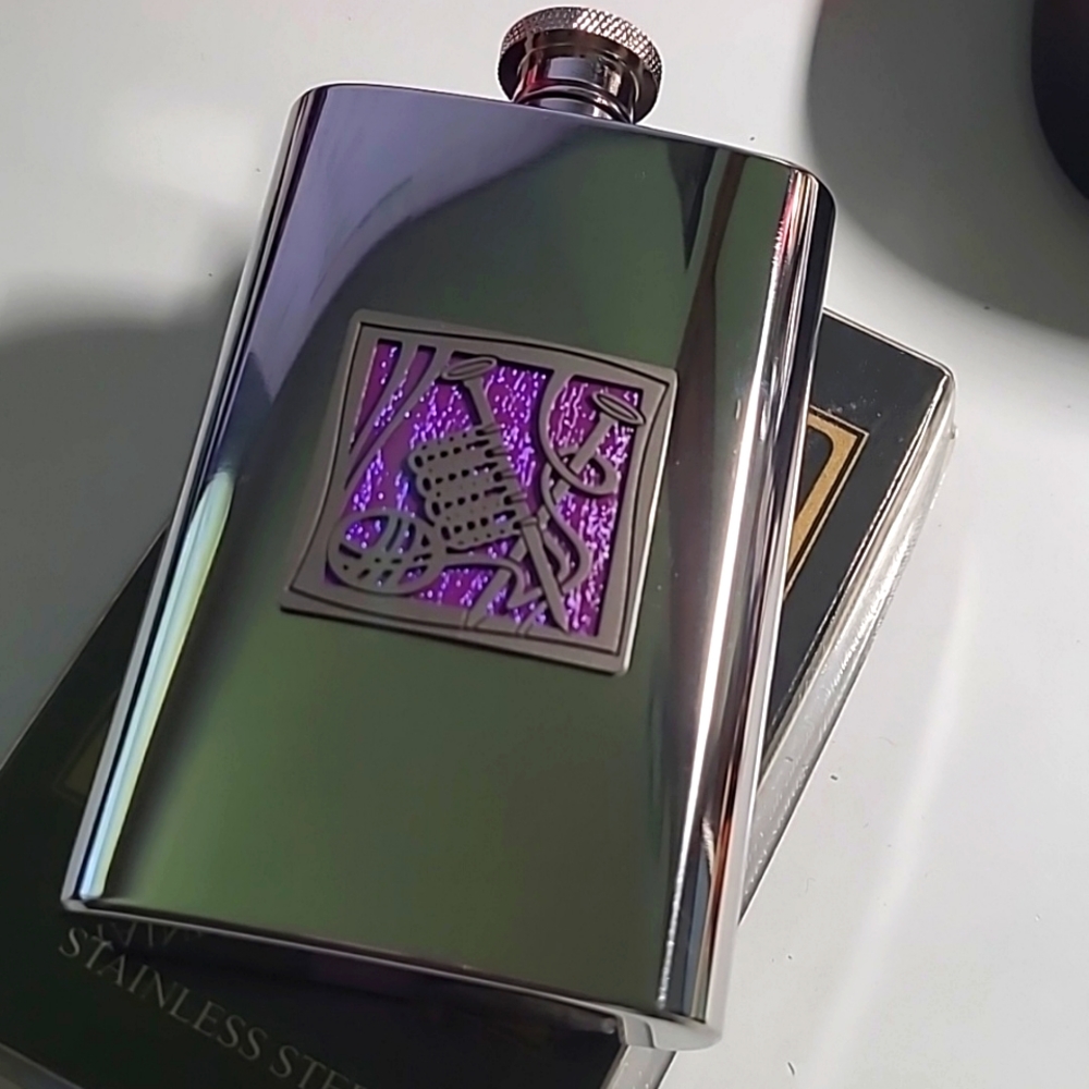 NWT Stainless Steel Flask 4oz Knitter Knitting Needles Yarn purple drink